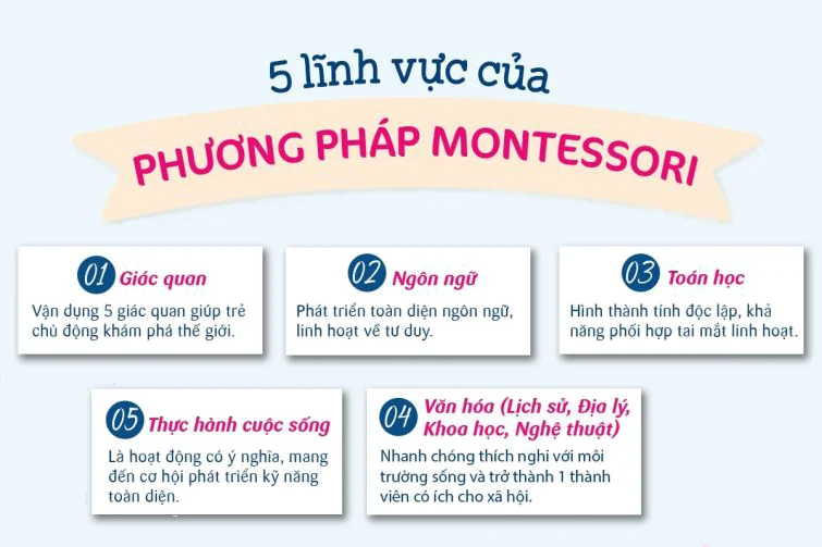 5 lĩnh vực học cốt lõi trong phương pháp giáo dục Montessori